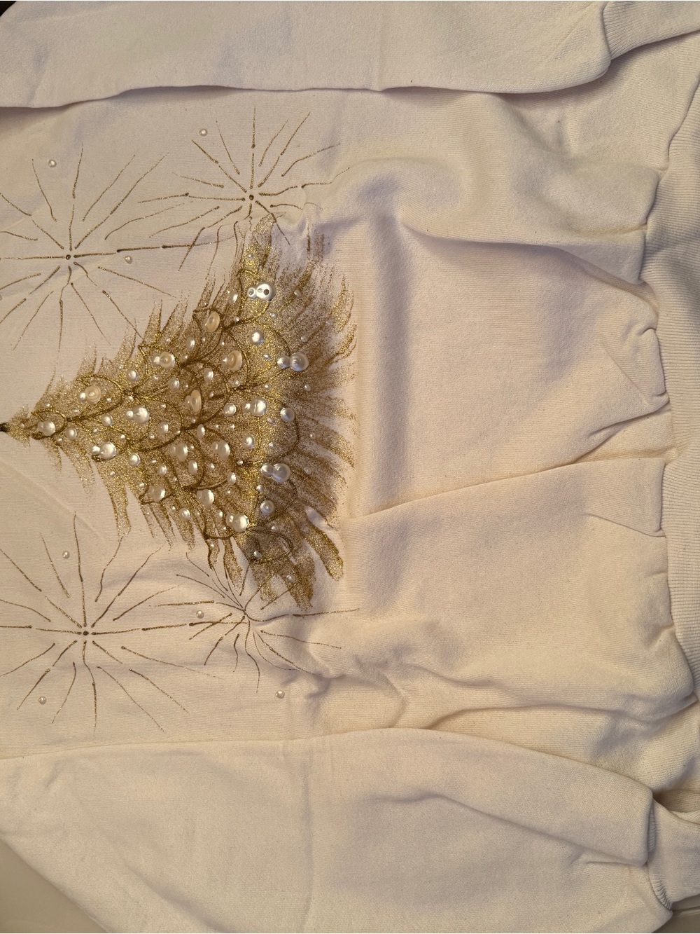 Jerzees Cream Sweatshirt with Gold Sequin Tree Design